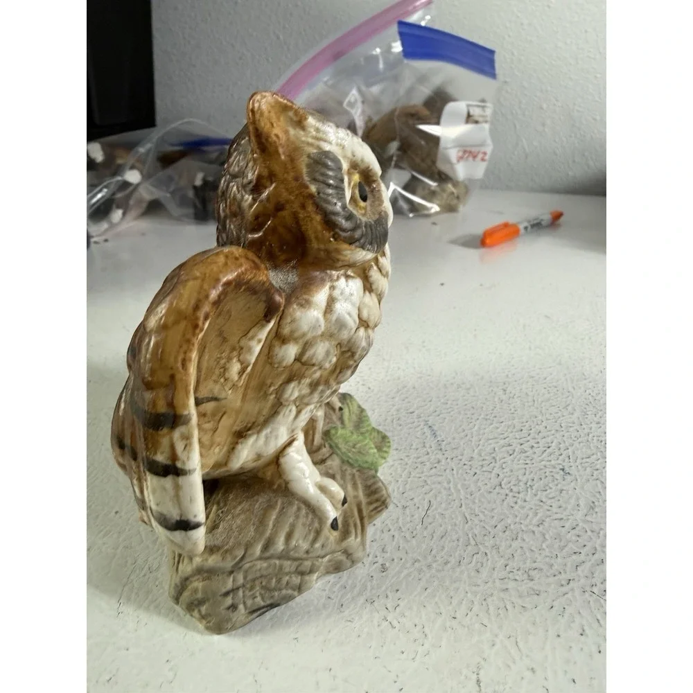 VTG Owl on Log‎ Porcelain Figurine Decor made in Japan